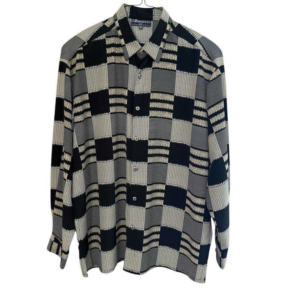 Bassiri Uomo Shirt Mens XL Checkered Pattern Long Sleeves Micro Fiber USA Made